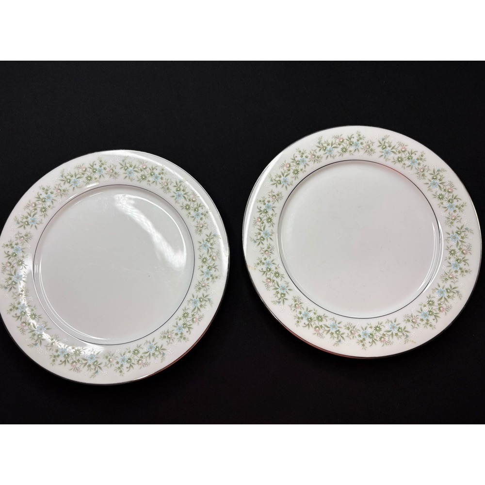 Noritake Porcelain China Savannah 2031 w/Platinum Dinner Plate Floral Lot - 2